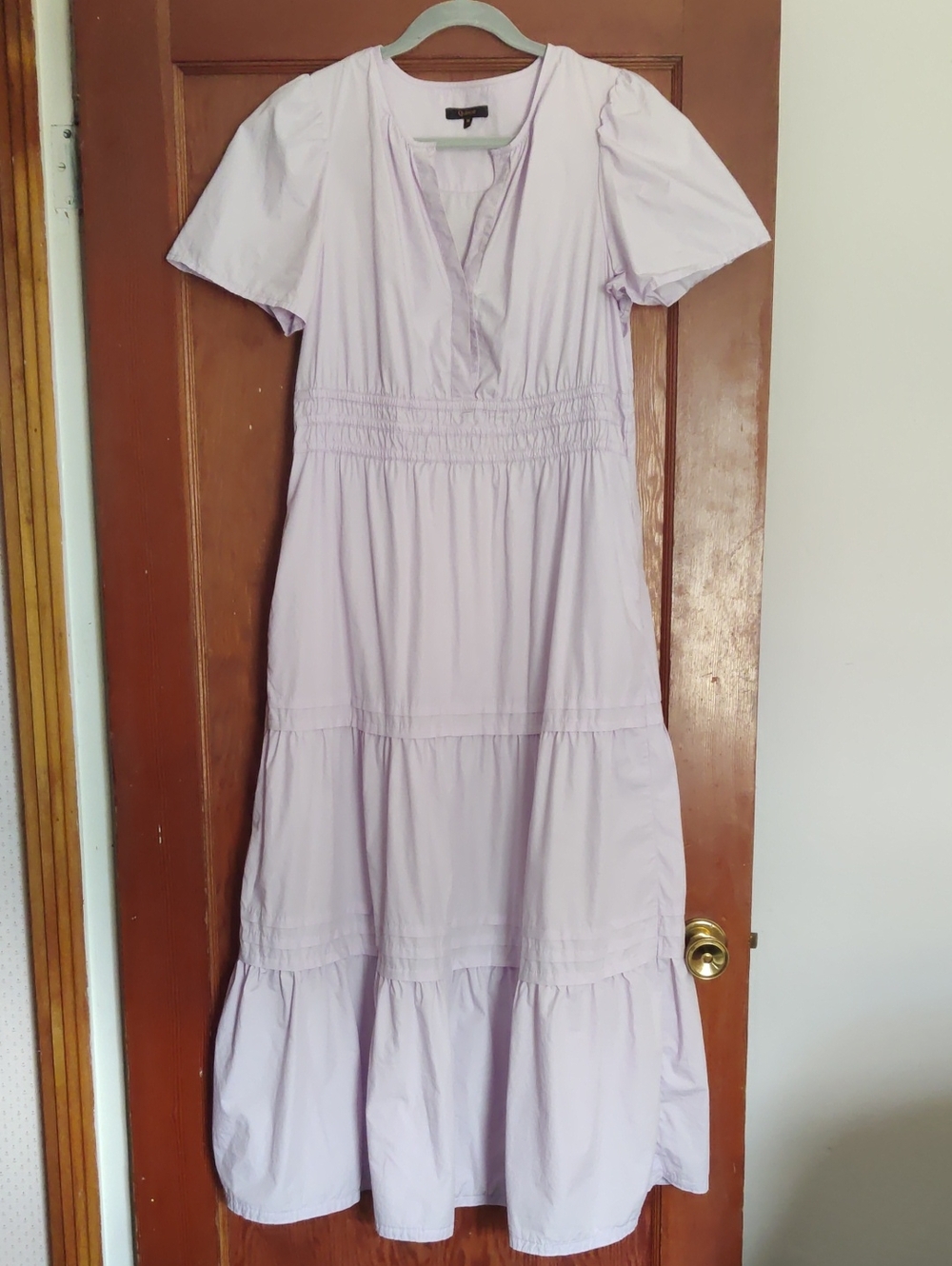 Quince 100% Organic Cotton Poplin Tiered  Maxi Dress, Paste Lilac, EUC